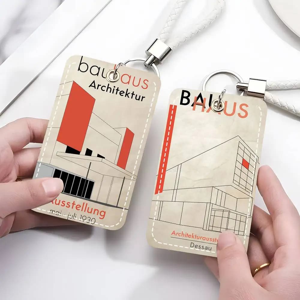 1 pcs Architectural paper holder Bauhaus in Leather with Keyring and Ring Keyring for Accessing Weaving