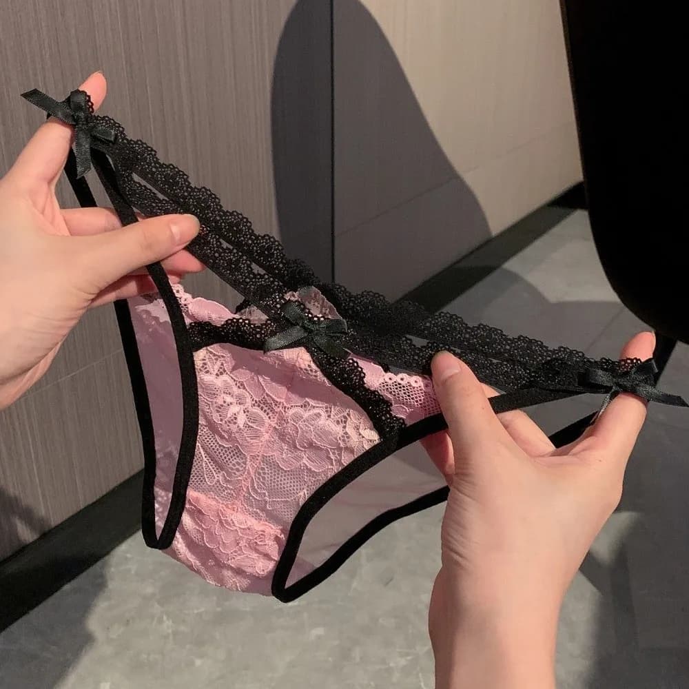 Sweet Bow Lace Flower Panties Seamless Transparent French Style Briefs Mid Waist Hollow Women Underwear Gifts