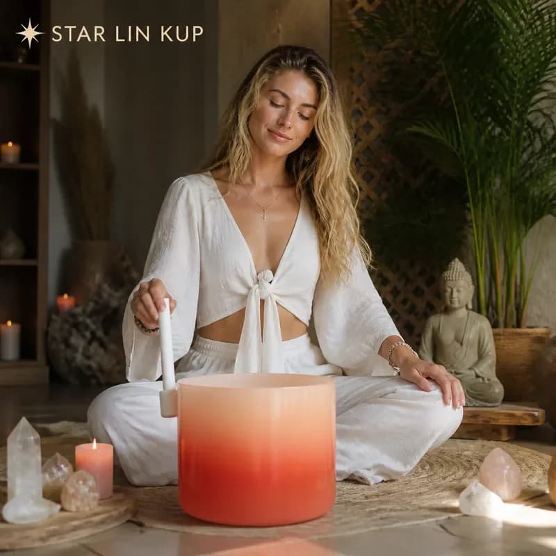 STAR LIN KUP Red Crystal Singing Bowl Glazed Alchemy Sound Healing Meditation Chakra Balance Perfect Pitch Yoga Instrument