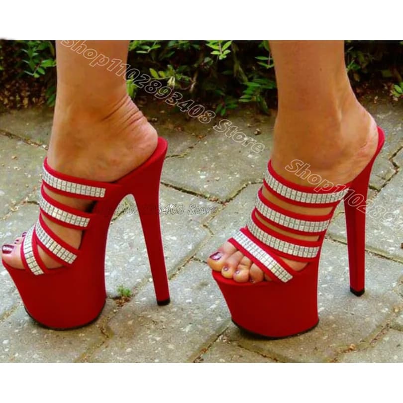 Red Glitter Open Toe Slippers Slip on Platform Solid British Style Women Summer Party Dancing Party Slippers Zapatos Para Mujere