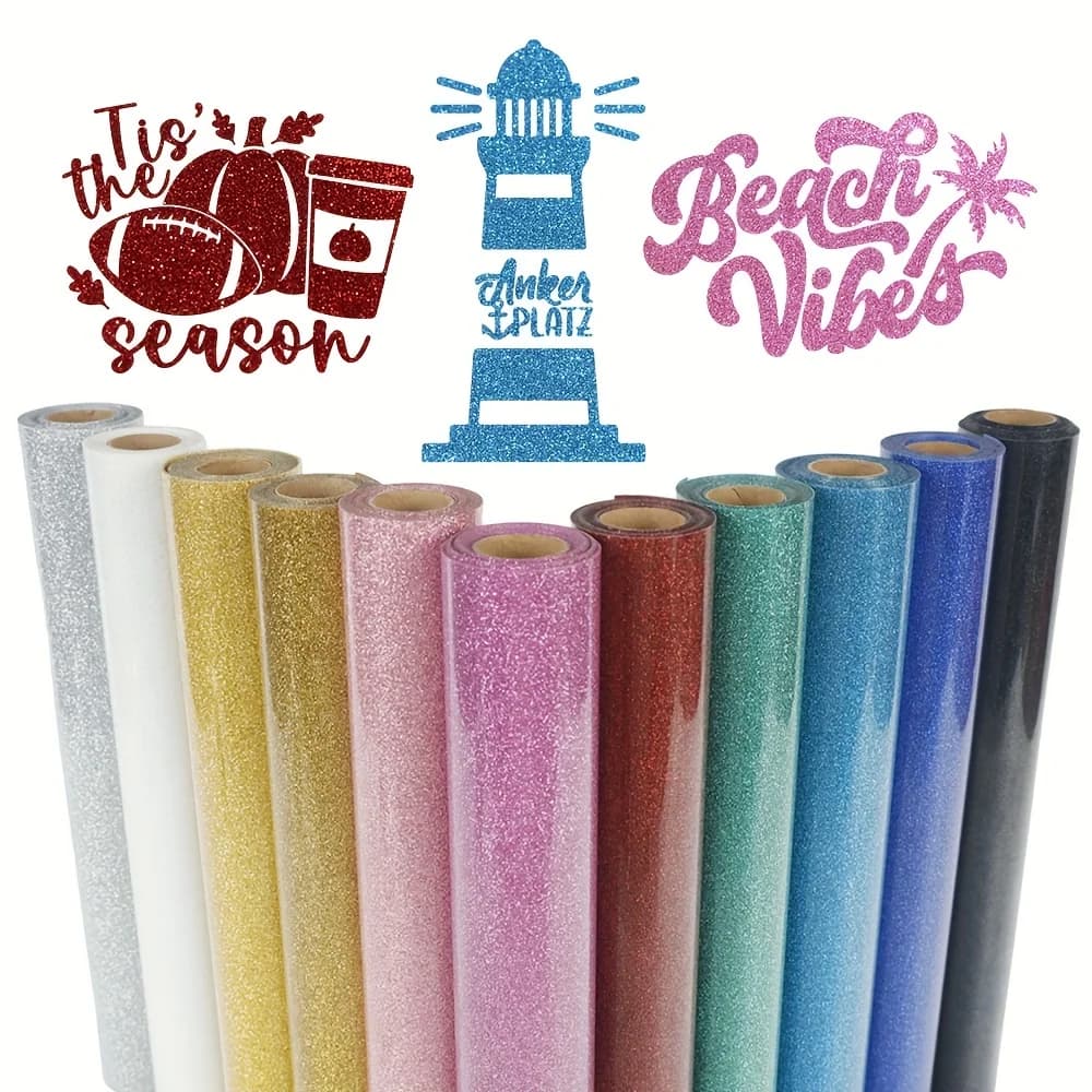 1 Pack, Glitter HTV Heat Transfer Vinyl Rolls 12 Inch X 4 Feet Roll Iron On DIY For T-Shirt And Silhouette Easy To Cut & Weed