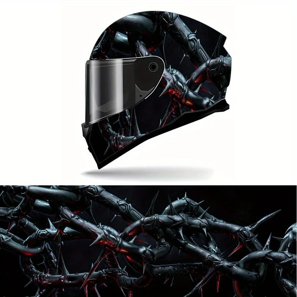 Adesivo avvolgente in vinile per casco integrale con catena con punta di sangue, materiale in PVC resistente, decalcomania grafica estetica artistica per corse motociclistiche