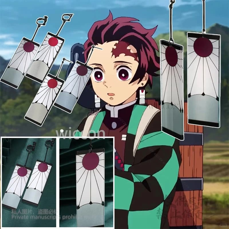 Orecchini in acrilico Clip per orecchie Accessori stile Puntelli Anime Kamado Tanjirou Demon Slayer Costume cosplay Clip per orecchio Halloween Unisex