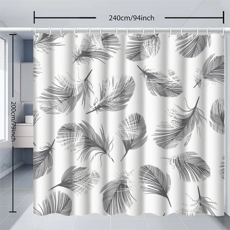 1pc Grey Feather Shower Curtain with Metal Grommets, Polyester Bath Curtain Widow Curtain Bathroom Decor & Accessories