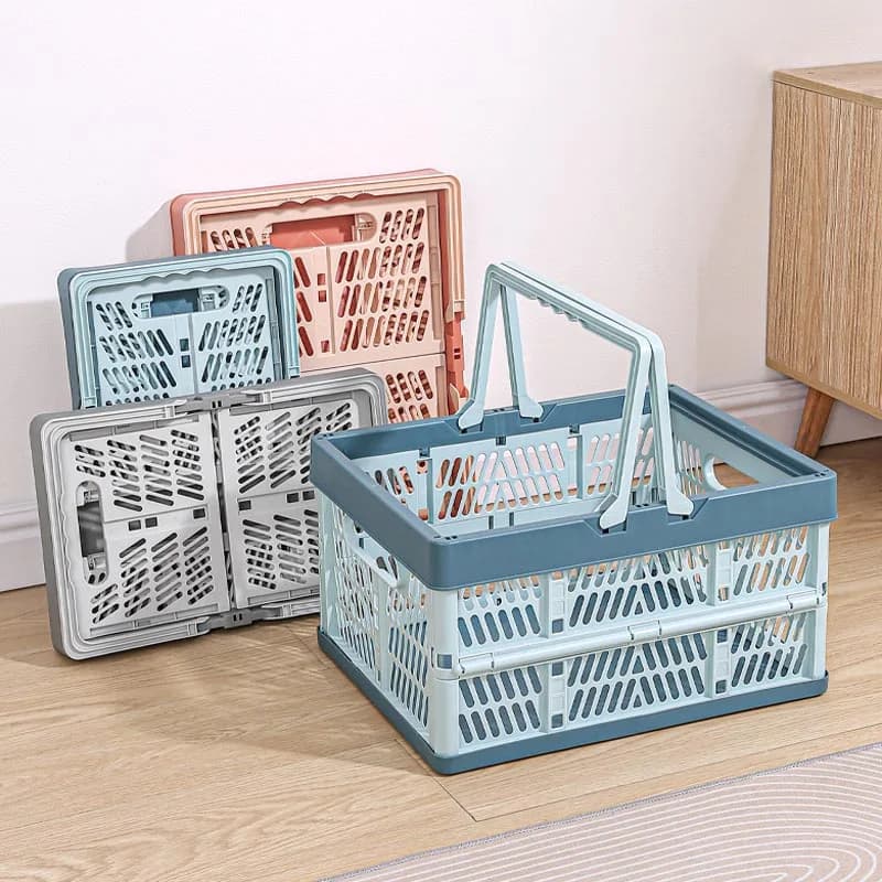 Large Foldable Basket for Picnic Open with Handle, Foldable Box for Camping and Plastic Shopping