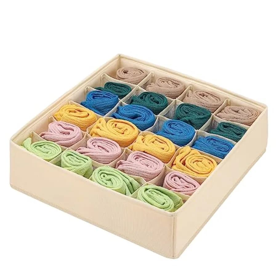Foldable Storage Cubes Drawer Underwear Organizer Dividers under Cabinet Organizer 24-Cell Fabric Storage Boxes for Lingerie, S
