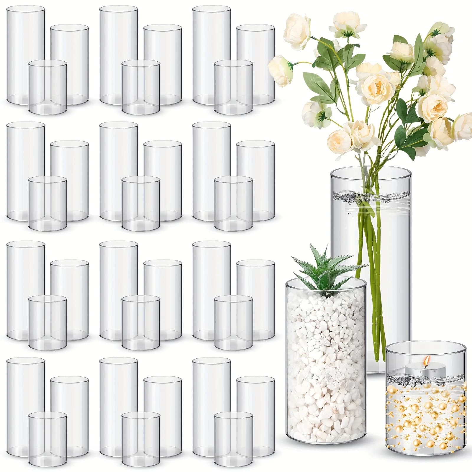 36 vasi cilindrici in plastica, alti e trasparenti, per centrotavola, portacandele Hurricane, per la casa, matrimoni, ufficio, feste, cene formali, decorazioni di San Valentino