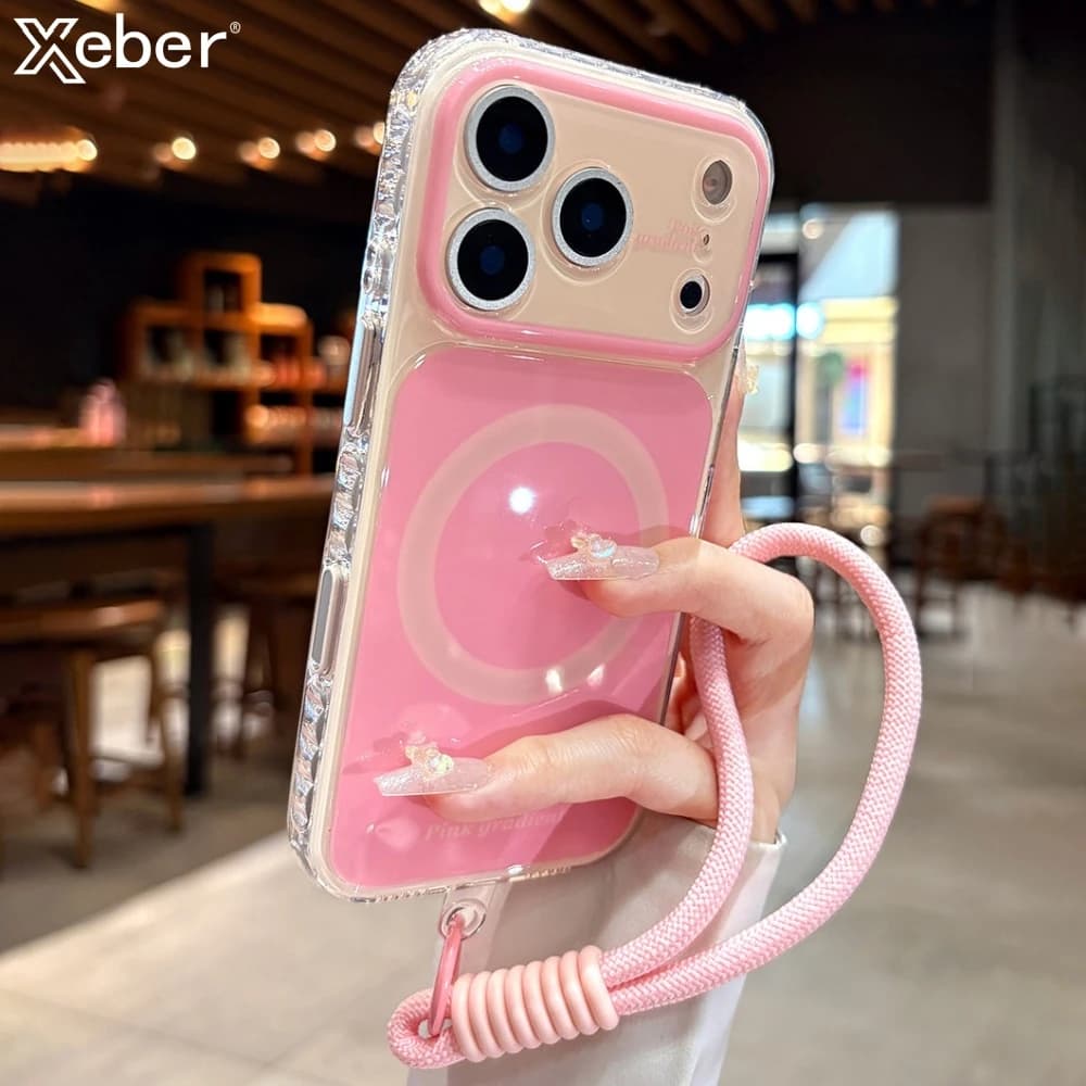 Custodia Magnetica Anti-Smarrimento Candy Color con Laccetto da Polso per MagSafe per iPhone 17 Pro Max 16 Plus 15 14 13, Cover Morbida Antiurto