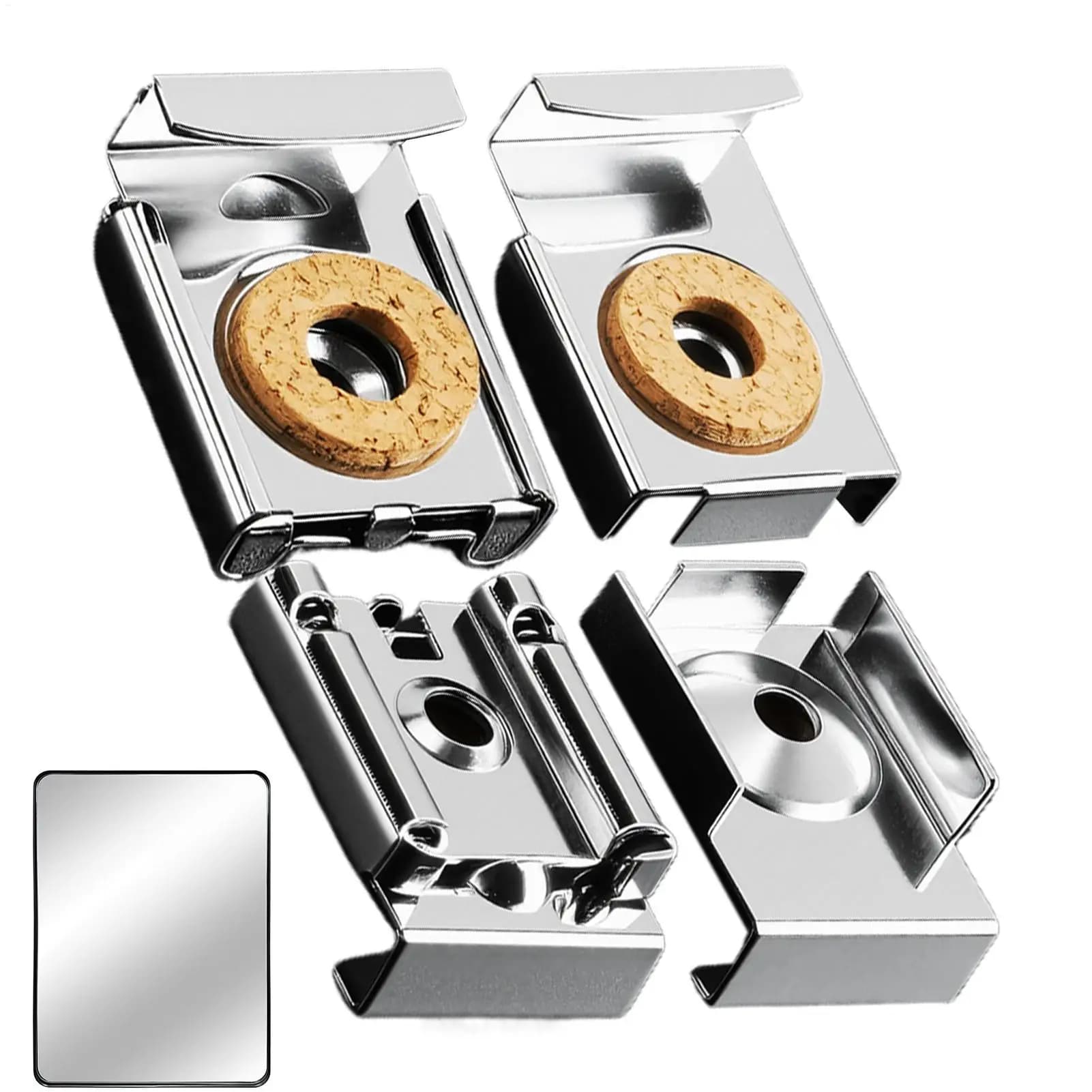Supporti per Specchio in Acciaio Inox 304, 4 Pezzi, Ganci per Mensole in Vetro e Piastrelle, Montaggio a Parete per Bagno e Spogliatoio