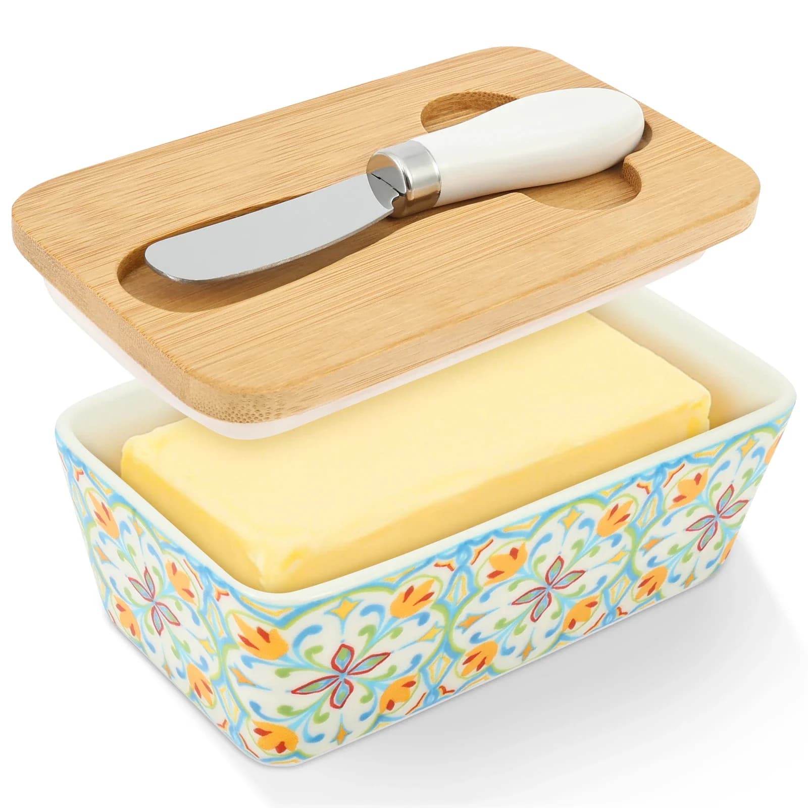 Contenitore per Burro con Coperchio per Piano di Lavoro, Vassoio Trasparente Porta Burro con Coltello, Mantiene Fresco, per Cucina, Frigorifero, Pasticceria