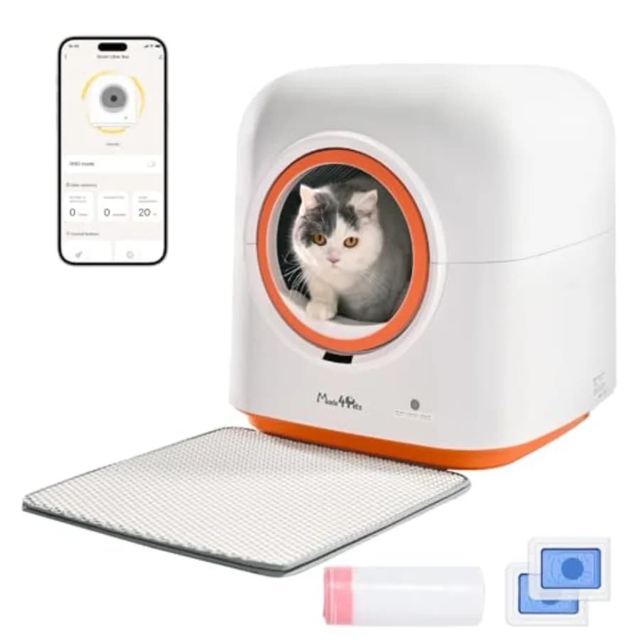 Lettiera Automatica Autopulente per Gatti con Controllo Tramite App, Eliminazione Odori, 60L, Anti-Pizzicamento, Smaltimento Rifiuti Senza Mani
