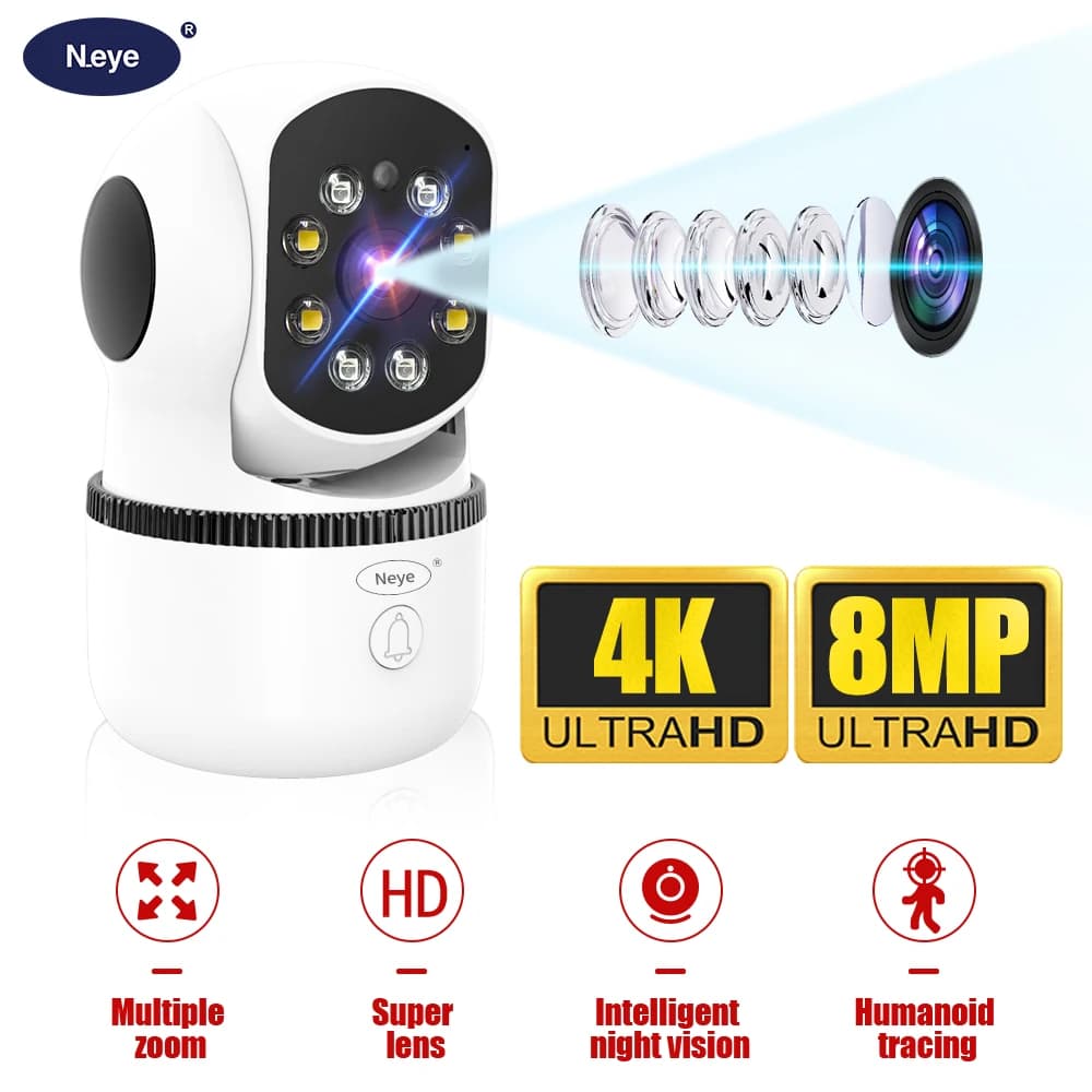 Neye S6 8MP 4K PTZ WiFi Smart Camera Home Indoor Zoom digitale 10x Monitor per neonati/anziani Telecamera IP di sicurezza CCTV