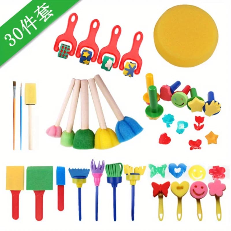 30 pezzi di spugna per pittura, set di strumenti per pittura con sigillo in spugna, 30 pezzi, pennello per sfregamento di graffiti artistici, Natale, Halloween, Ringraziamento