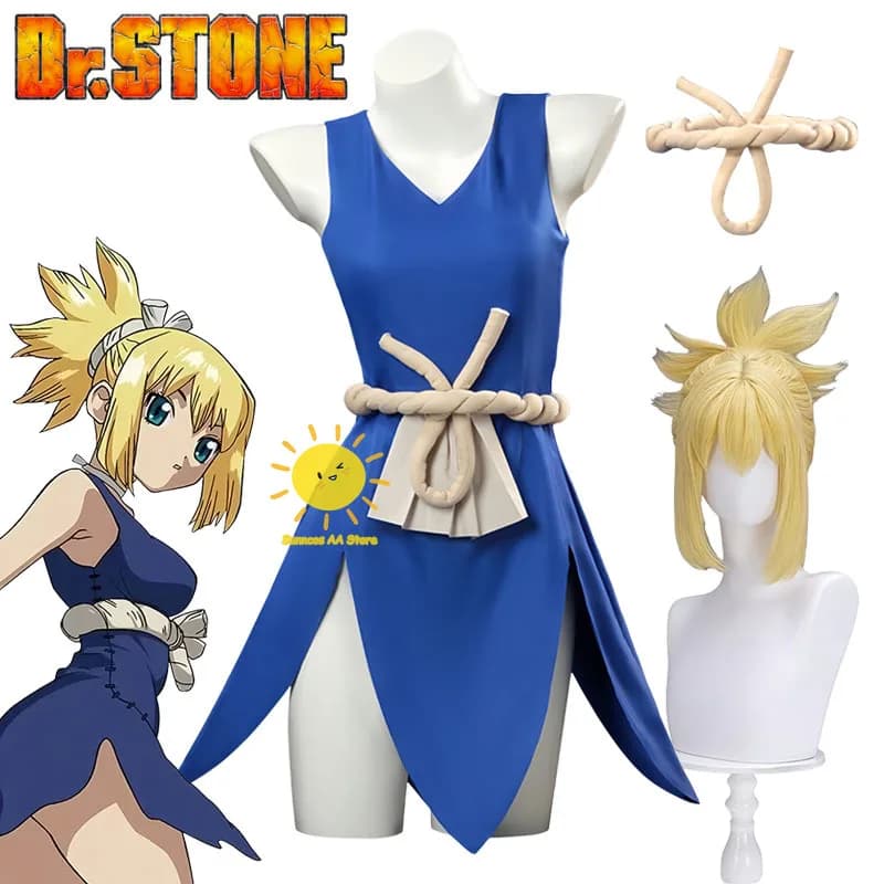 Costumi Cosplay Anime Dr. Stone: Abito, Cintura, Parrucca Amber Kohaku per Halloween e Carnevale - Adulti Donna