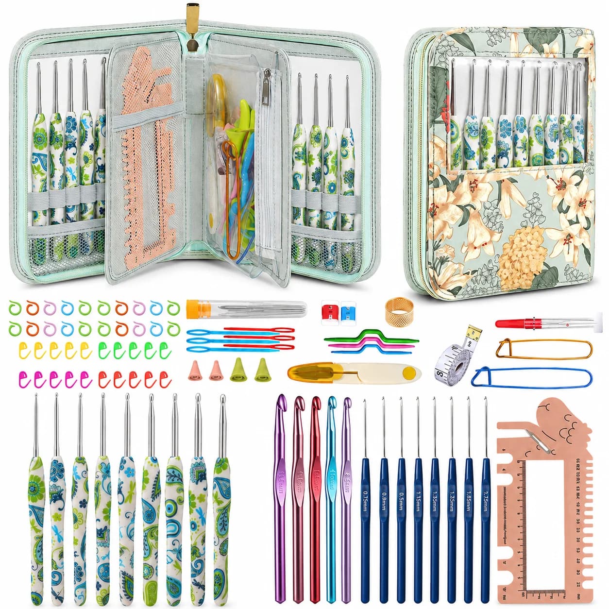 Ergonomic Crochet Hook Set with Storage Bag Yarn Weave Knitting Needles DIY Craft Sewing Tools Accessories Kit for Beginners