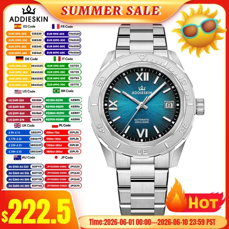 AddiesKin reloj hombre K002 Men's Watch 100m Diver Sapphire Glass BGW9 Luminous Japan 9015 Movement Automatic mechanical watch
