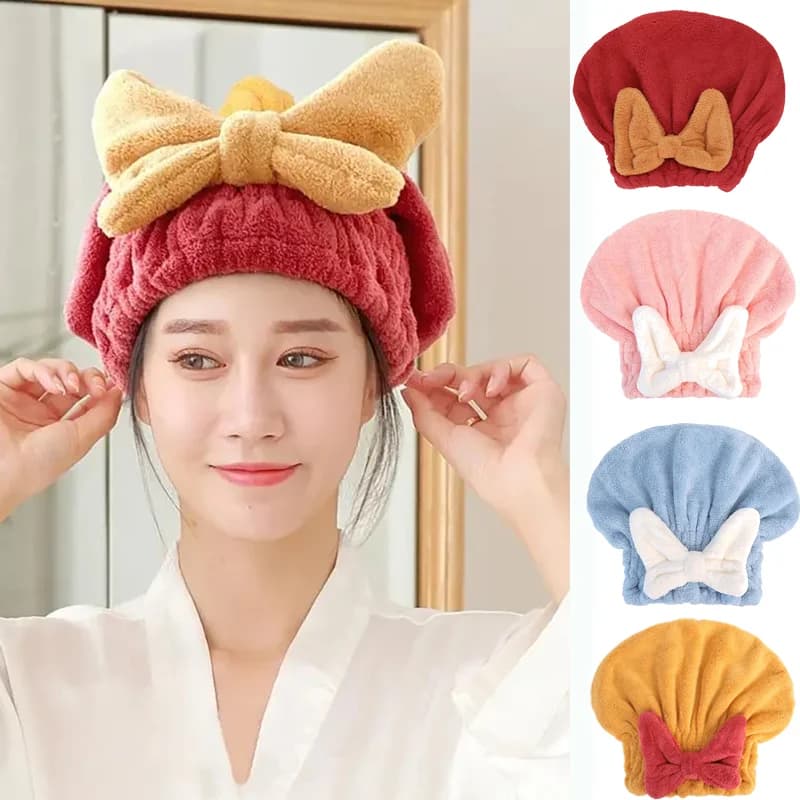 Cuffia per capelli asciutti asciugamano con fiocco carino cuffia da bagno per shampoo cuffia ad asciugatura rapida Super assorbente asciugamano asciutto da donna articoli da toeletta da bagno