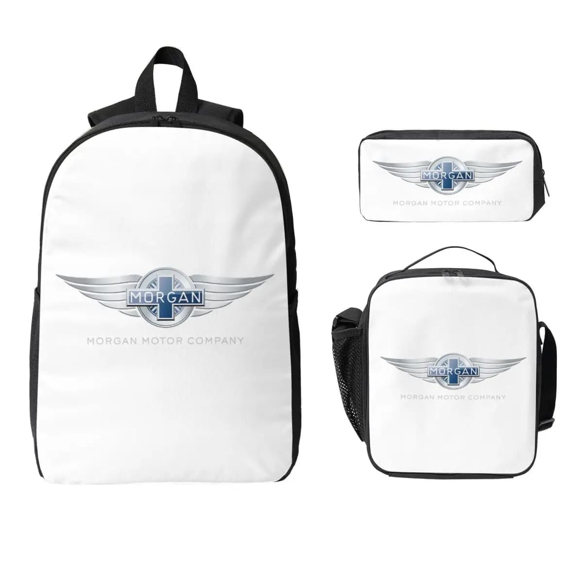 Zaino Morgan Motor Car Company per ragazzi e ragazze, borsa per libri, borsa per la scuola, borse a tracolla per laptop, 3 pezzi, borsa termica per il pranzo, astuccio per matite