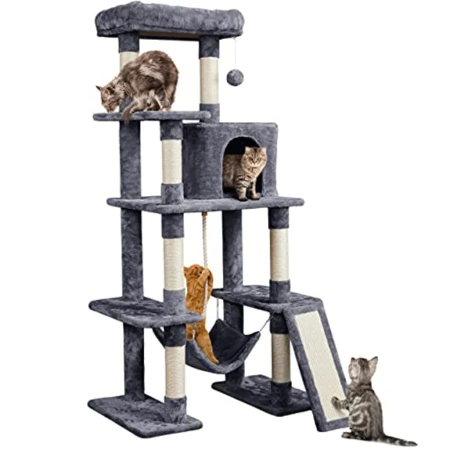 Sturdy Large Cat Tree for Indoor Heavy Cats, Tall Tower Plush condo, hammock, sisal scratching posts, multi-pet friendly, easy