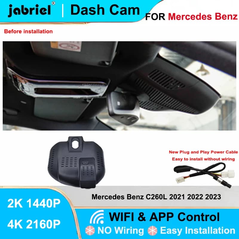 Jabriel for Mercedes Benz C260L C300 2022 2023, Dash Cam DVR for Auto, Front Camera and Rear, DVR 2K 4K Wifi Plug and Play, Video Recorder