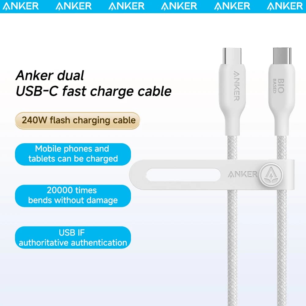 Anker Cavo da USB-C a USB-C da 240 W Cavo dati intrecciato in nylon bio-basato Ecologico per iPhone 15 iPad Pro MacBook Android