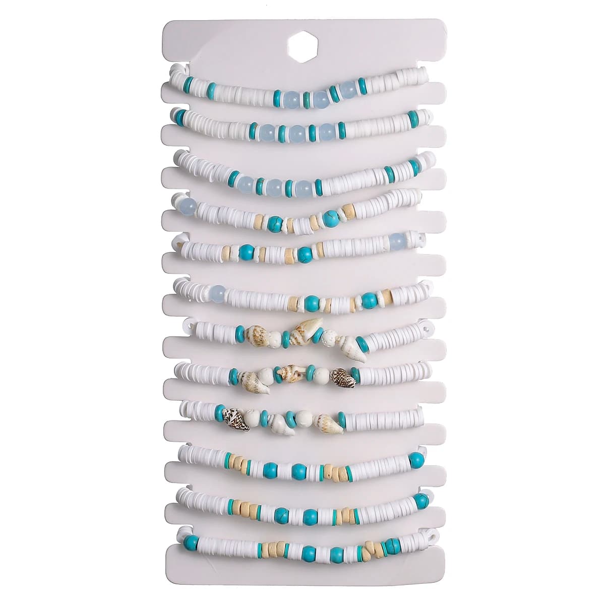 Set di braccialetti con ciondoli a conchiglia da 12 pezzi per donna, perline in argilla polimerica, set di braccialetti con corda regolabile, regali di gioielli