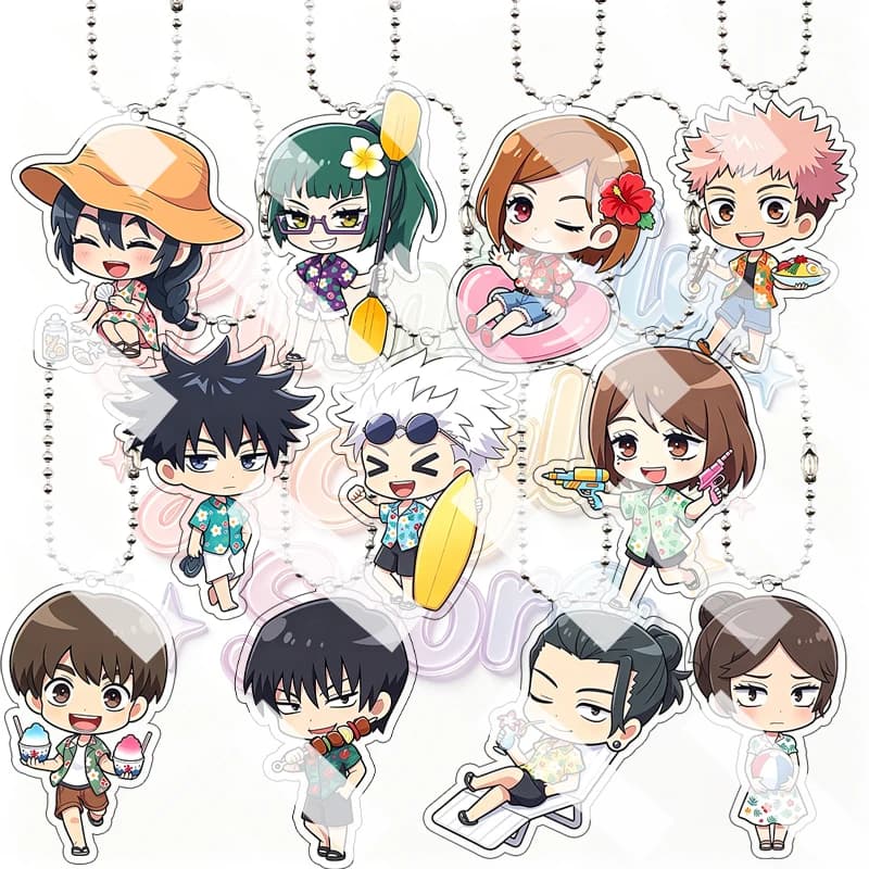 Anime Yuji Itadori Satoru Gojo Jujutsu Kaisen Summer Beach Vacation Acrylic Keychain Charms Backpack Ornament Pendant Fans Gifts