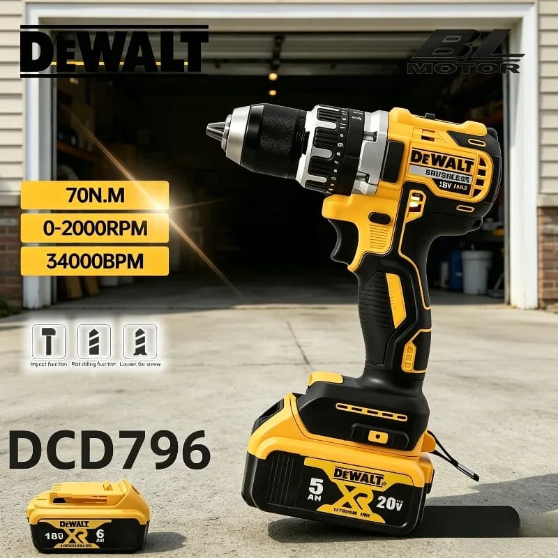 DEWALT DCD796 Trapano Avvitatore a Percussione Compatto 20V Senza Fili Ricaricabile Brushless, Utensile Elettrico Portatile