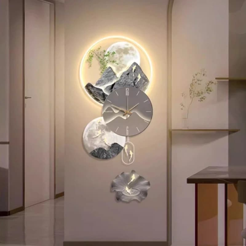 Large Art LED Luxury Wall Decoration Sway Digital Wall Clock Mute Home Living Room Corridor Hanging Picture Creative Lamp Mural