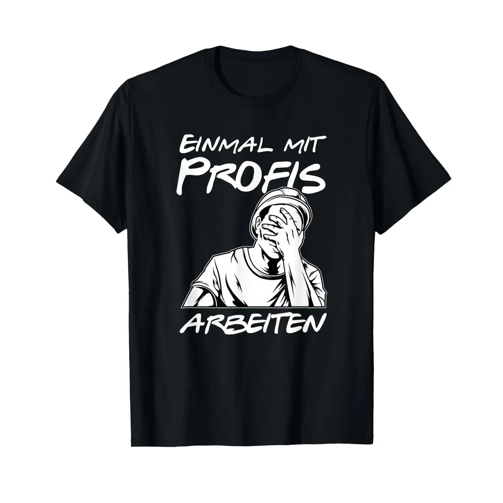 T-shirt con scritta in tedesco 'Quot Einmal mit Profis arbeiten' nera vintage lavata versatile comoda morbida abbigliamento designer uomo