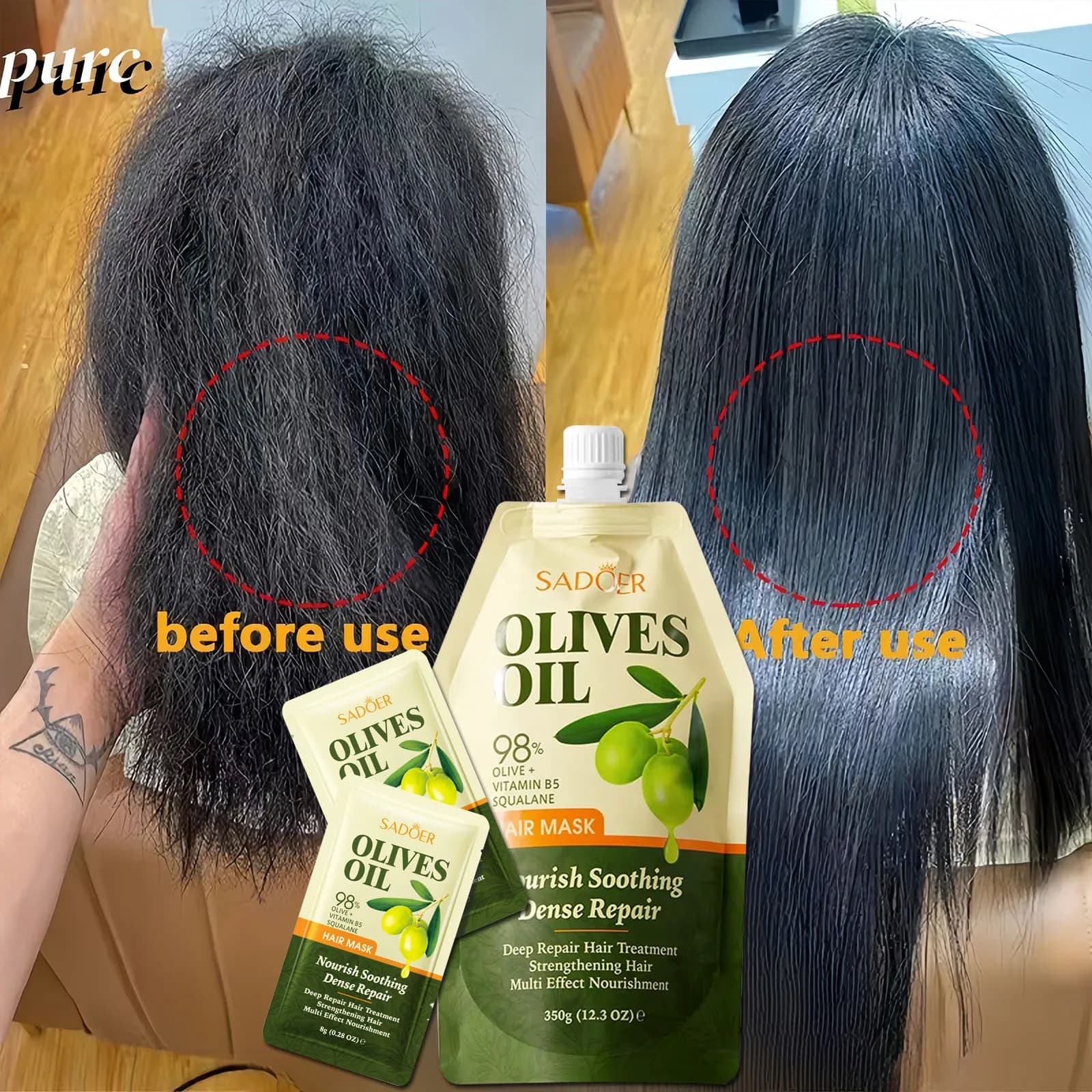 1/2 sacchetti di olio d'oliva maschera per capelli collagene cheratina riparazione capelli crespi danneggiati lisci idratazione profonda nutriente prodotti per la cura dei capelli