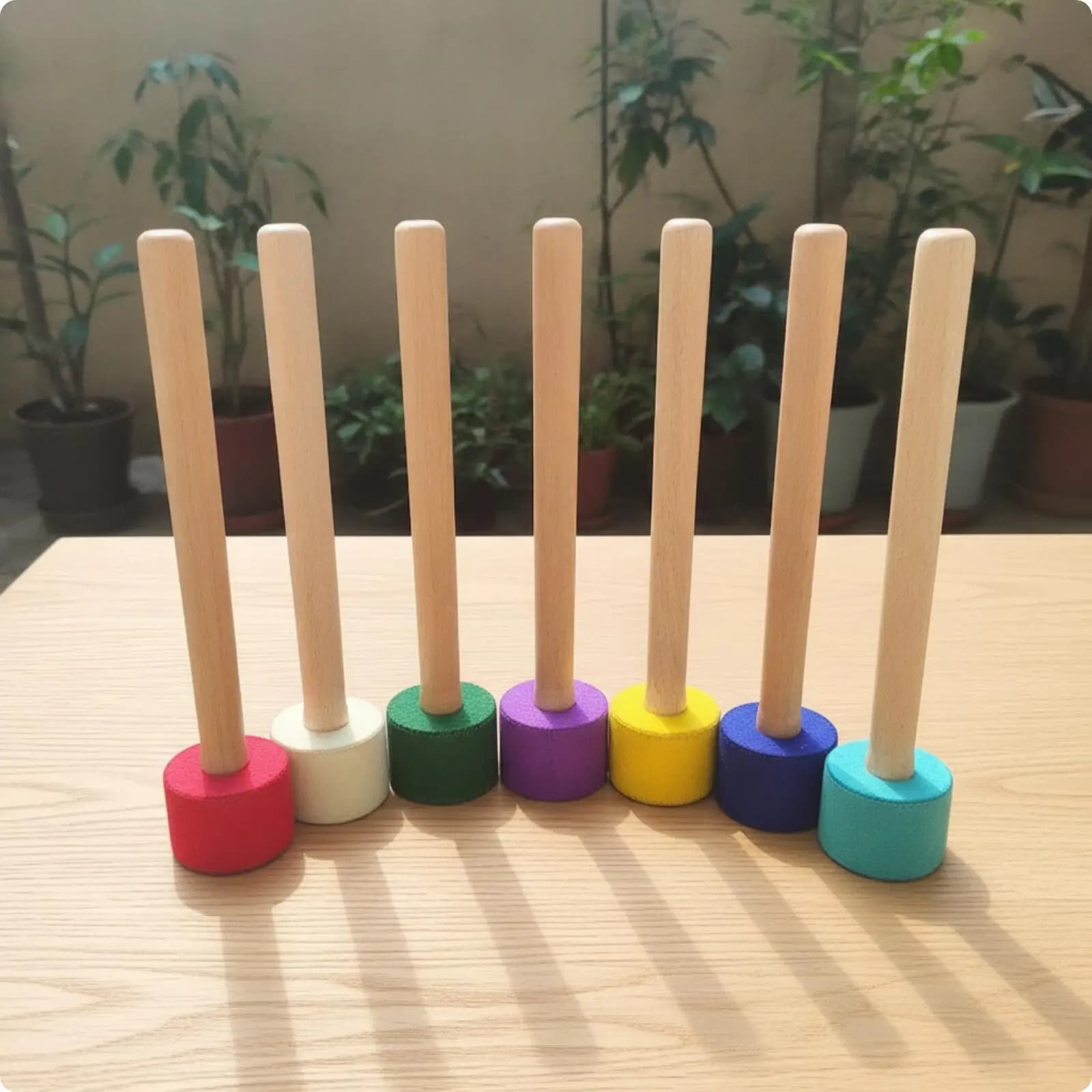7 Pieces Wooden Singing-Bowl Mallet Versatile Standing Bell Mallet with Wooden Handle Resonant for Sound Practitioners,