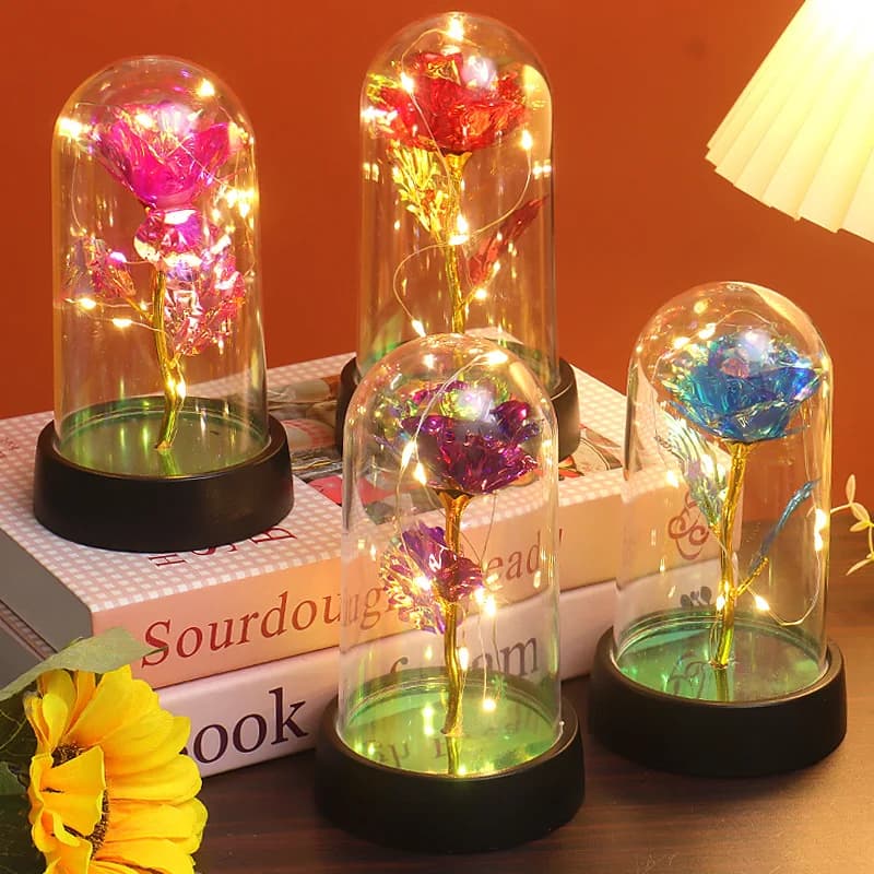 1pc Hot LED incantato Galaxy Rose Eternal Beauty Rose con luci fiabesche a cupola per la festa di nozze di san valentino festa della mamma
