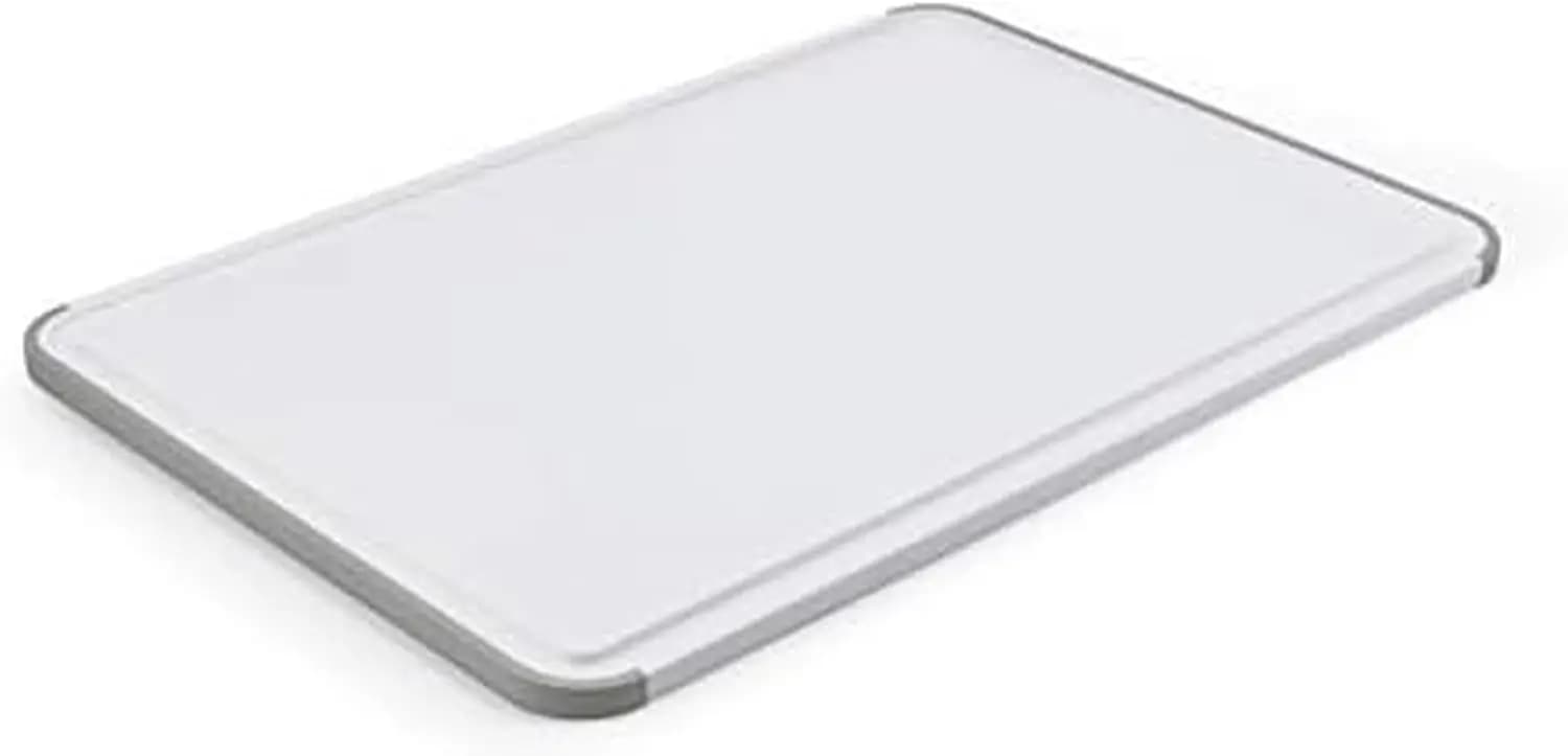 Tagliere in Plastica Bianco-Grigio 12x18 Pollici con Bordi Antiscivolo, Lavabile in Lavastoviglie e con Scanalatura Perimetrale per Uso in Cucina