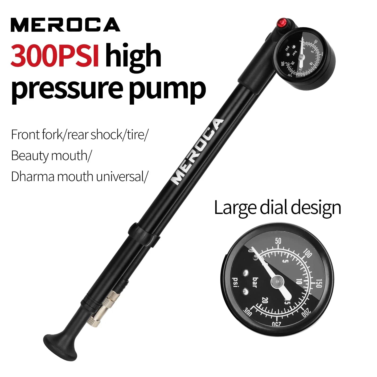 MEROCA 300psi High-Pressure Bicycle Pump for Bicycle Fork Shock Absorber Pump Rear Bladder Portable Bicycle Air Pump