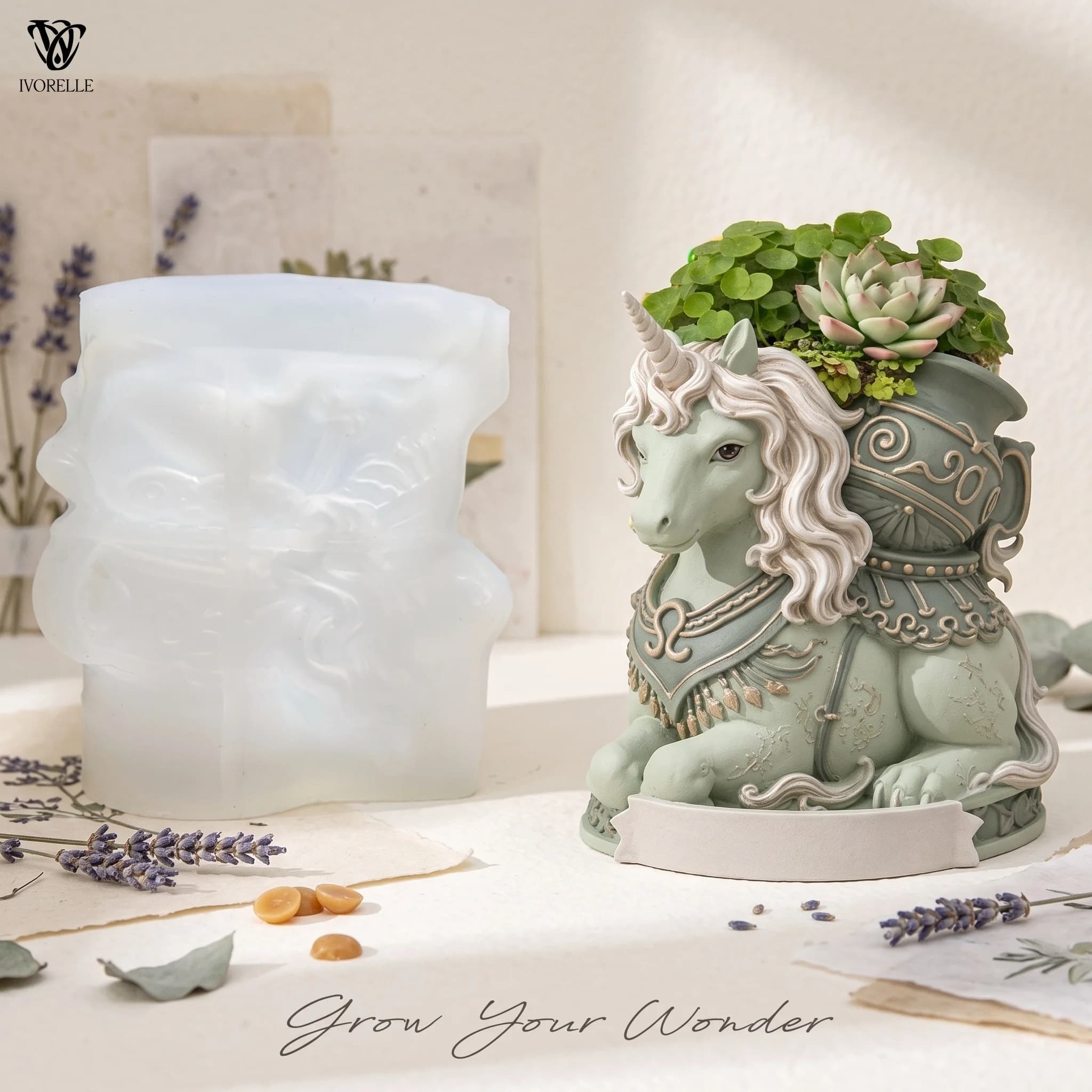 IVORELLE Unicorn Jar Silicone Mold Starry Aquarius Relief For Plaster Gypsum Resin Planter Jewelry Box Flower Vase DIY