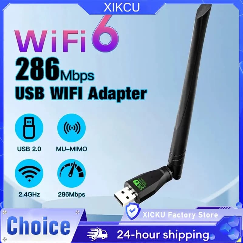 Adattatore USB WIFI 6 AX286, Scheda di Rete Dongle 2.4GHz 802.11AX con Antenna per Ricezione del Segnale, per Laptop Windows 10 11, Senza Driver