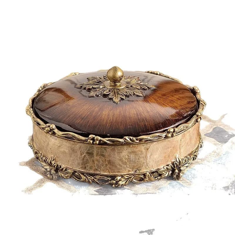 Household luxury American retro wood grain dried fruit plate melon seed plate tissue box set