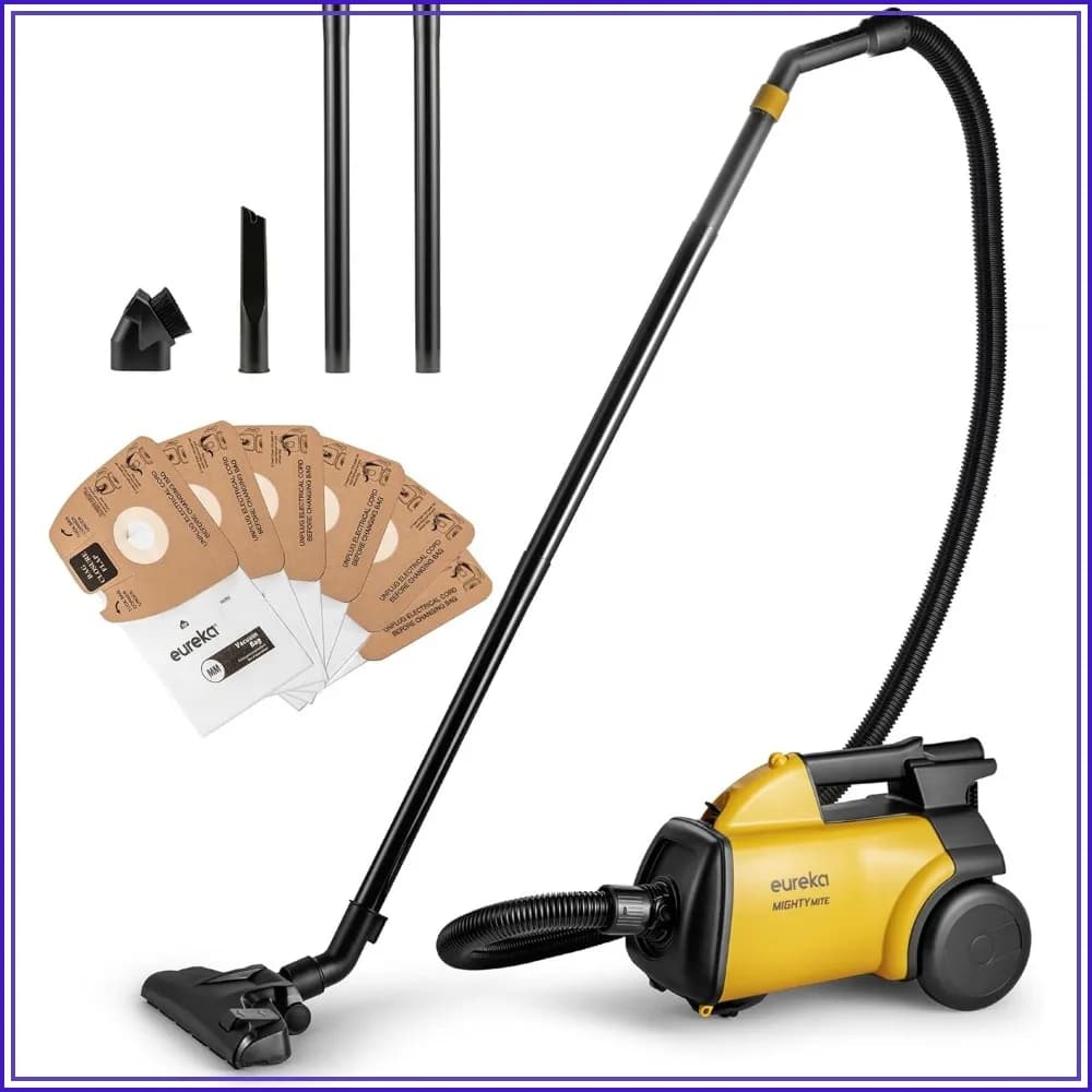 Lightweight Canister Vacuum Cleaner, 12-Amp Powerful Suction for Carpets & Hard Floors, with 5 Bags, Yellow