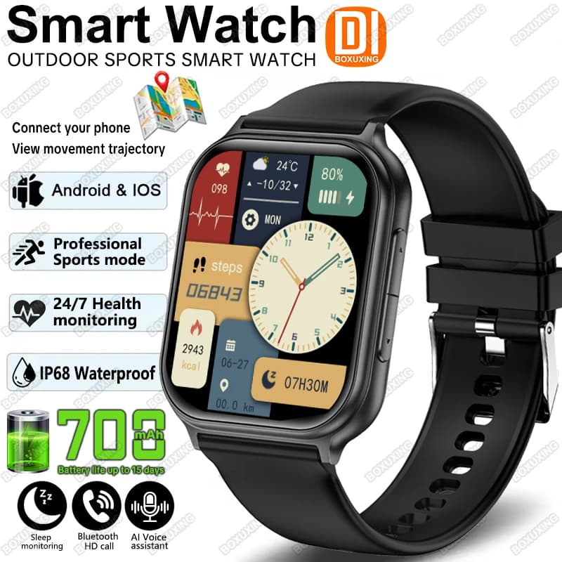 Nuovo Smartwatch 2026 per Sport all'Aperto, Fitness, Uomo e Donna, Monitoraggio Frequenza Cardiaca, GPS, Impermeabile IP68, Chiamate Bluetooth, Compatibile con Xiaomi
