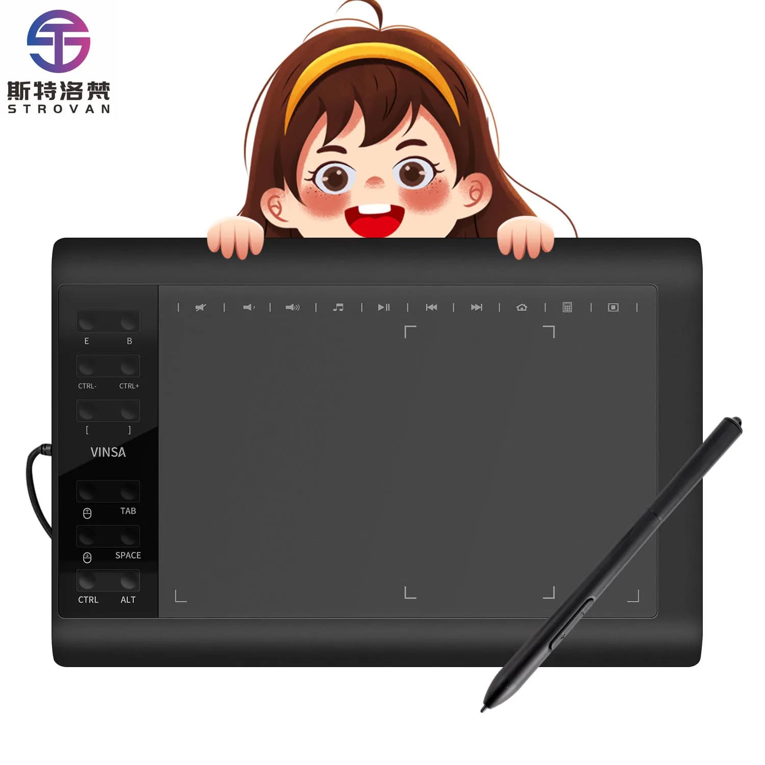 Tavoletta Grafica 1060Plus con Penna Digitale, 12 Tasti Rapidi e Stilo Wireless - Mesa Digitalizadora
