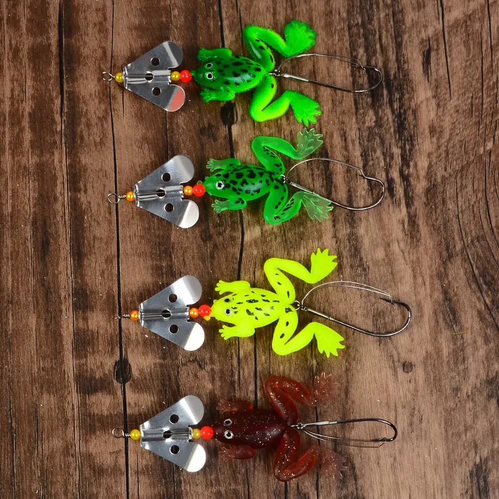 4 pezzi rana esca morbida tubo esca esca da pesca in plastica con ami da pesca topwater rana esca artificiale affondante