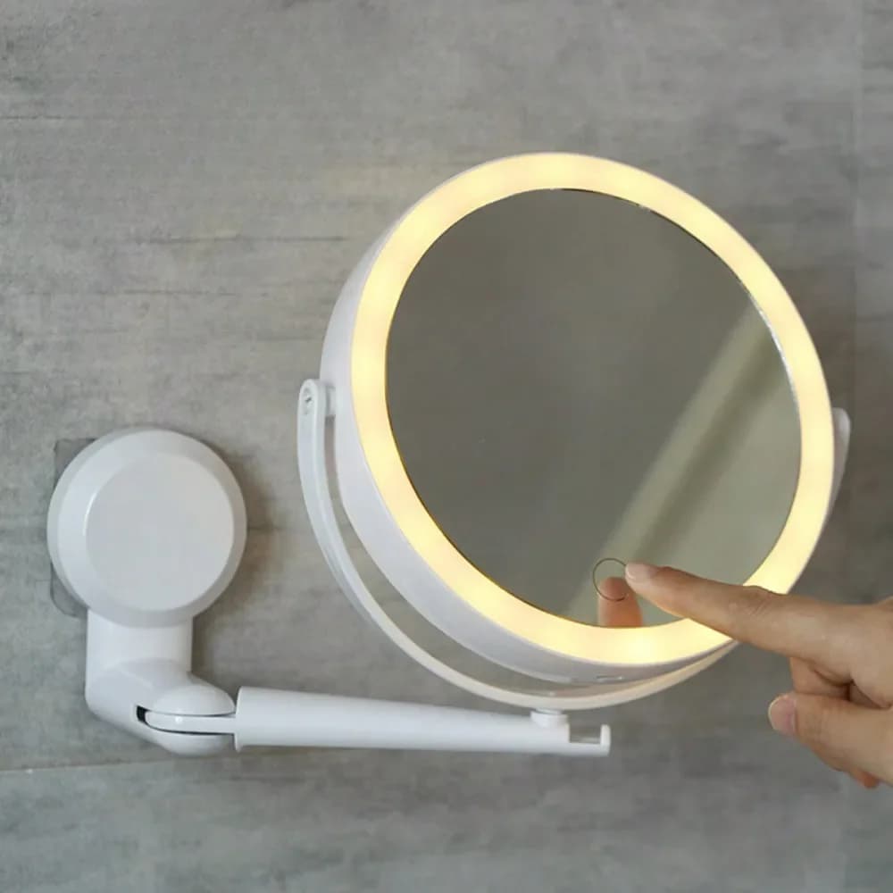 Specchio cosmetico cosmetico da parete a LED con touch screen Specchio per trucco pieghevole con attenuazione Ricarica USB Rotazione a 360° Bagno bifacciale
