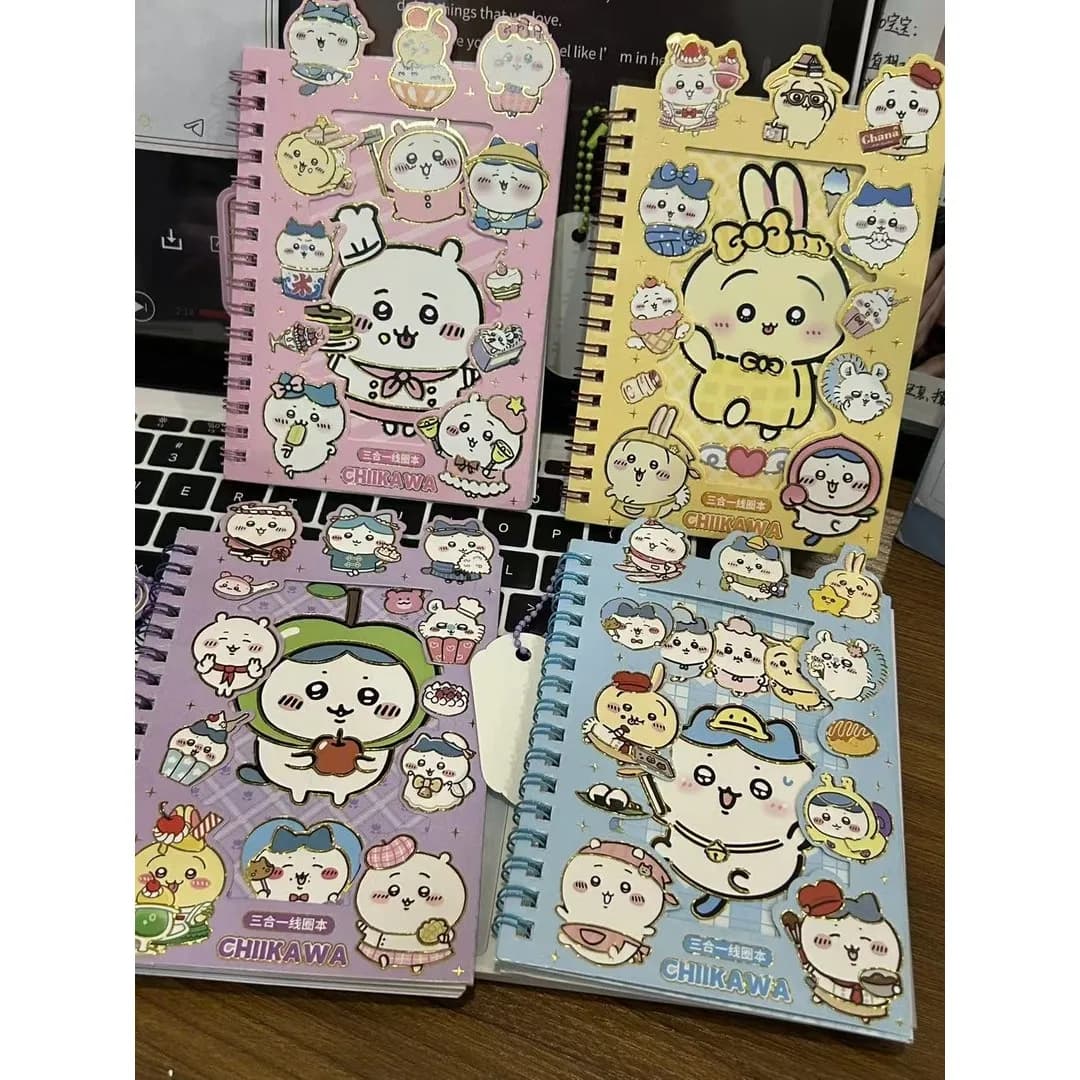 Chiikawa Kawaii Cartoon Quaderno a spirale con adesivi Simpatico diario studentesco Diario Planner Regalo di cancelleria per bambine