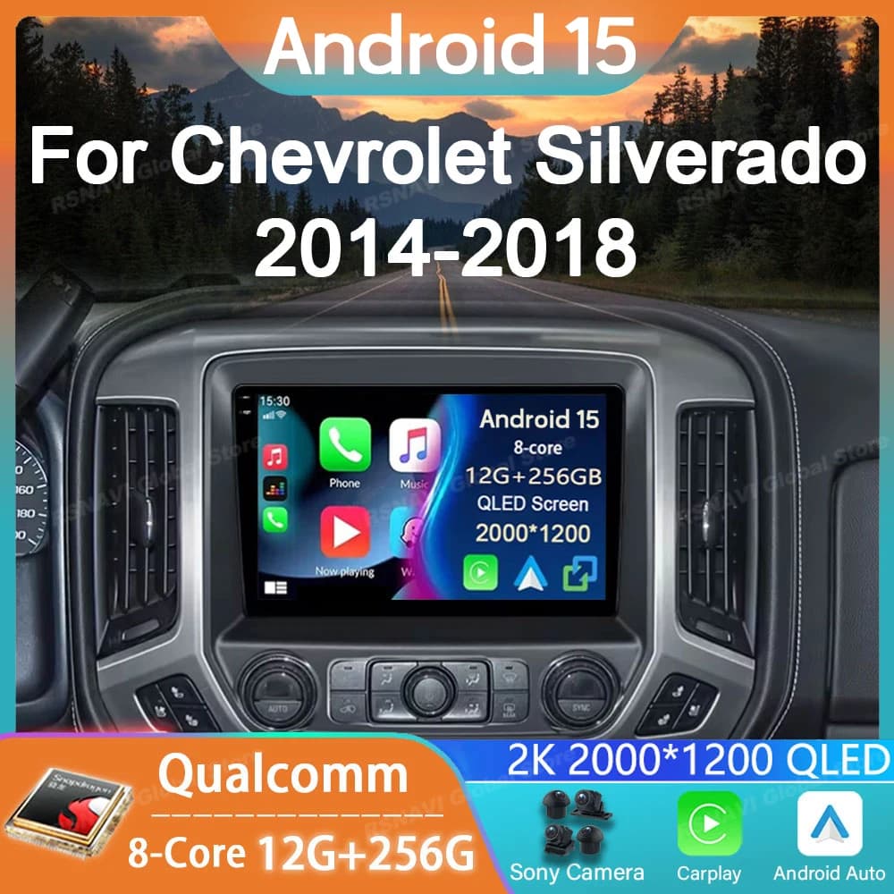 Autoradio Android 15 Per Chevrolet Colorado 2014 - 2018 Per Silverado GMC Sierra VIA Vtrux Camion 2014 - 2018 Carplay Stereo Auto