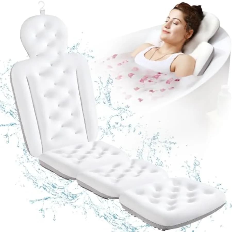 Integrated Bath Cushion for Bath, Bearing Thickness for Bathtub with Headrest and Support for Neck and Back in White