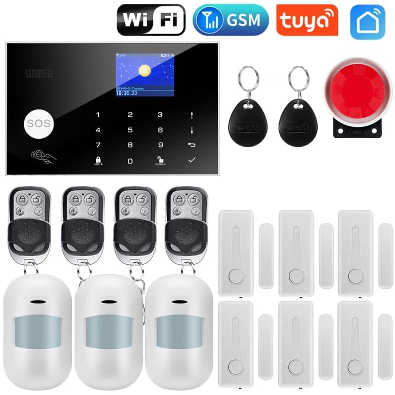 Sistema di allarme domestico WiFi GSM Tuya Kit allarme di sicurezza domestica intelligente con sirena Sensore di movimento PIR Telecomandi Sensore porta finestra