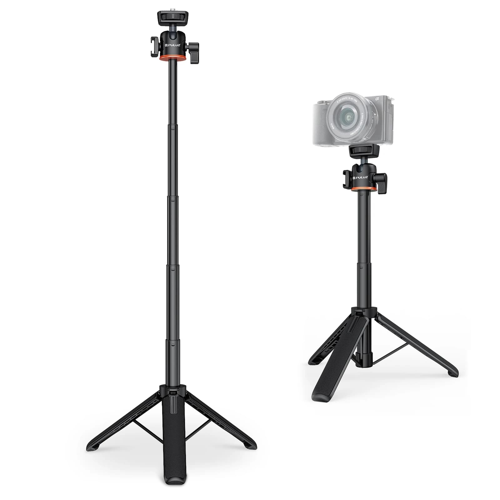 PULUZ Mini Camera Extension Tripod Stand 360 Degree Ball Head Cold Shoe Selfie Stick with 1/4 inch Screw for DSLR SLR Cameras