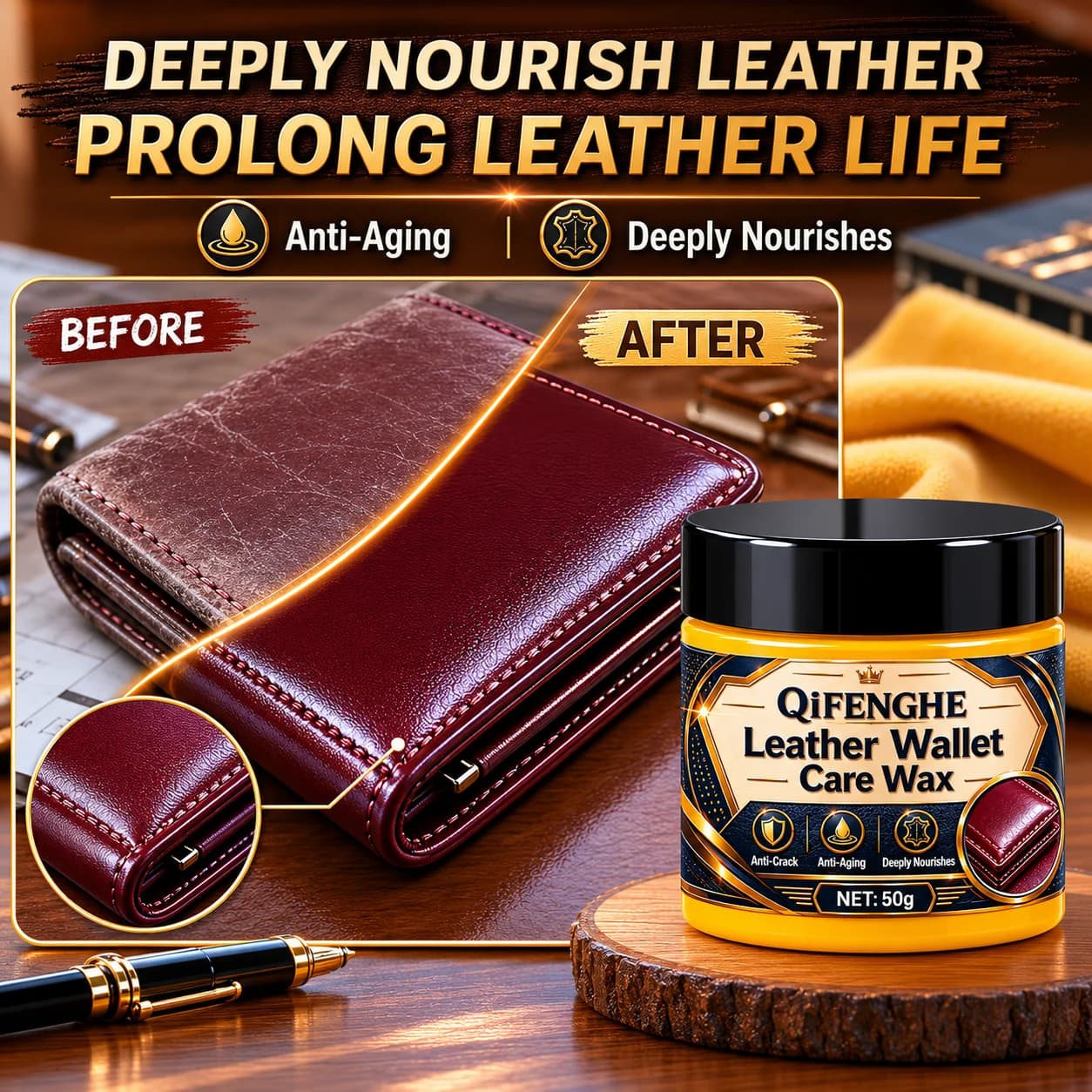 Anti-Aging Leather Conditioner for Wallets and Bags Daily Care Prolong Life Remove Scuffs Restore Natural Shine 50g