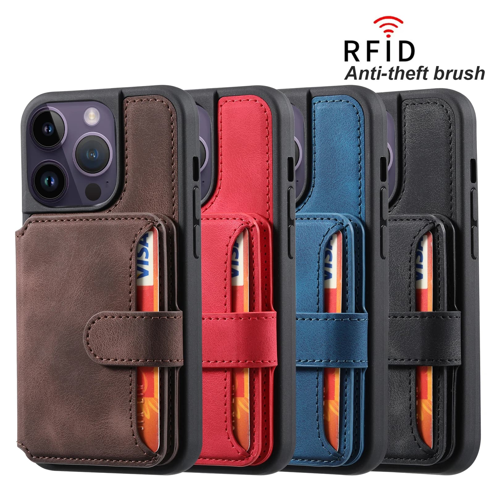 Portafoglio da lavoro Carte RFID Solt Custodia per telefono per iPhone 14 15 Pro Max 14Pro 13 12 11 Porta carte Custodia sottile antiurto